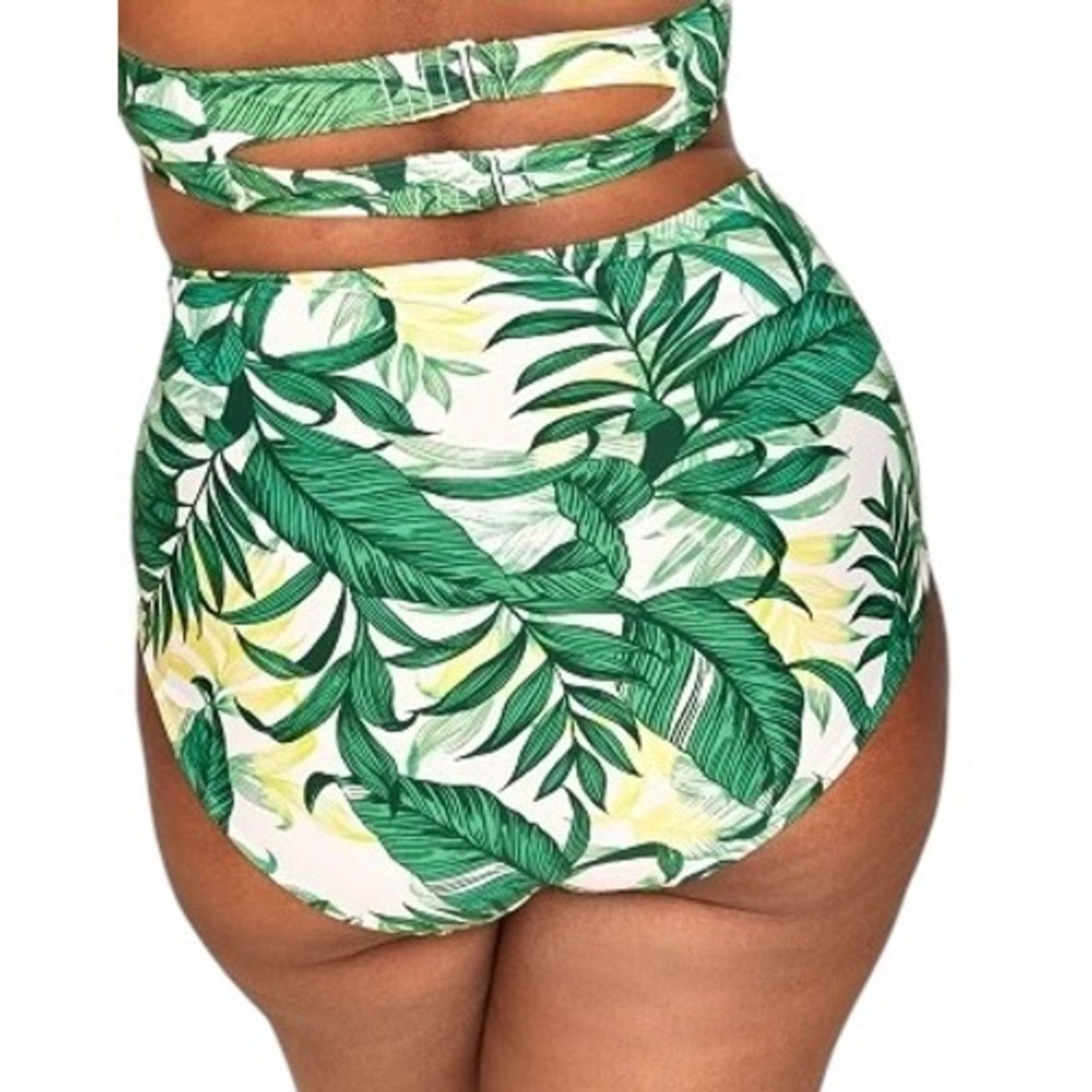 Adore Me Plus Sz 0X 38H Bikini Swimsuit Set Green Tropical Halter High Rise‎ 202 - Picture 2 of 13